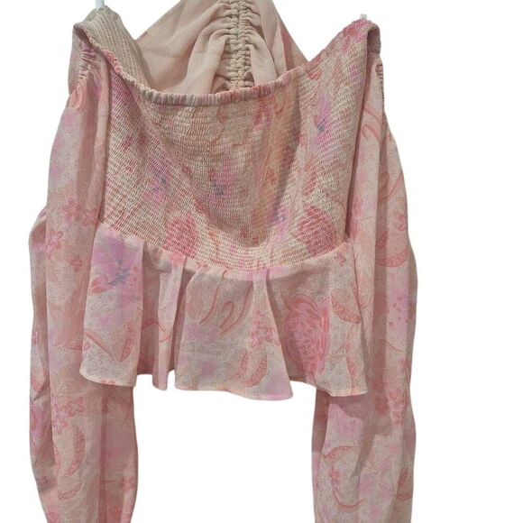 Tularosa Women's Cream & Pink Poly Georgette Top NEW - Picture 4 of 15